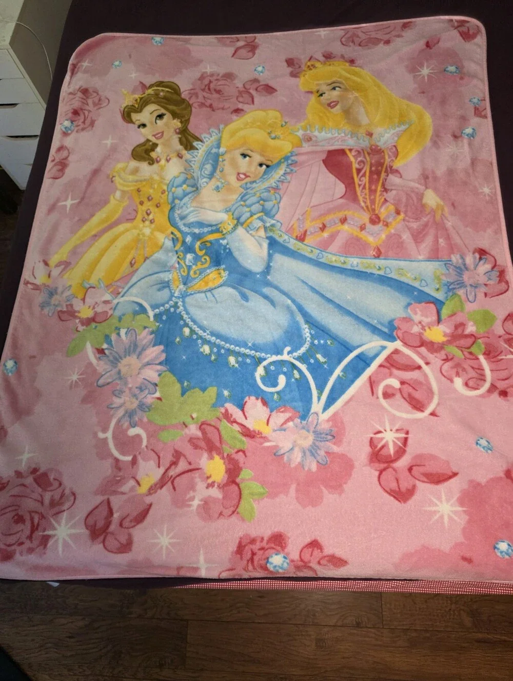 Vintage Disney Princess Fleece Blanket Belle Cinderella Aurora throw